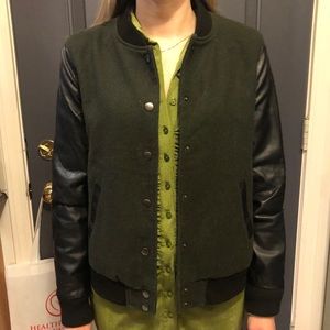 Wool & Faux Leather Bomber Jacket